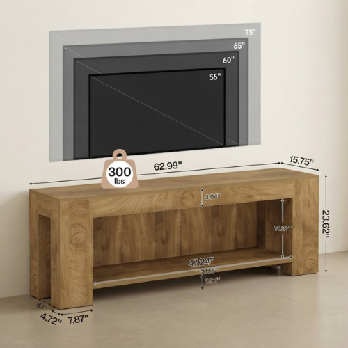 TV Stand 63" Entertainment Center with Open Shelves for Up to 75" TVs with Farmhouse Design and Storage Shelves Rustic Brown