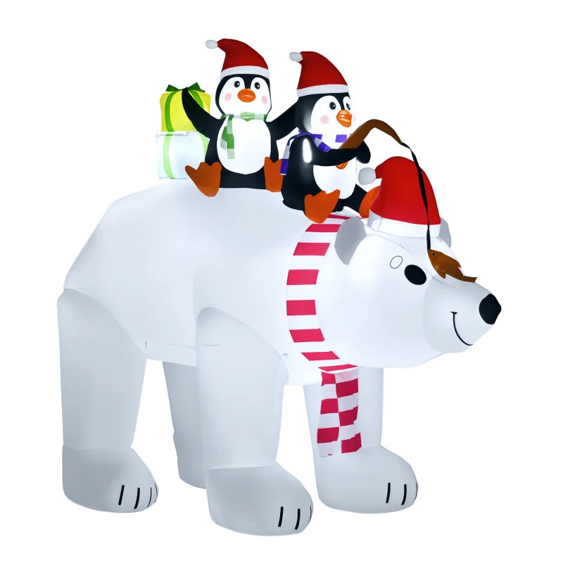 HOMCOM 7ft Inflatable Christmas Decoration – Polar Bear & Two Penguins with Santa Hat, Easy Setup Holiday Yard Blow-Up Decor 
