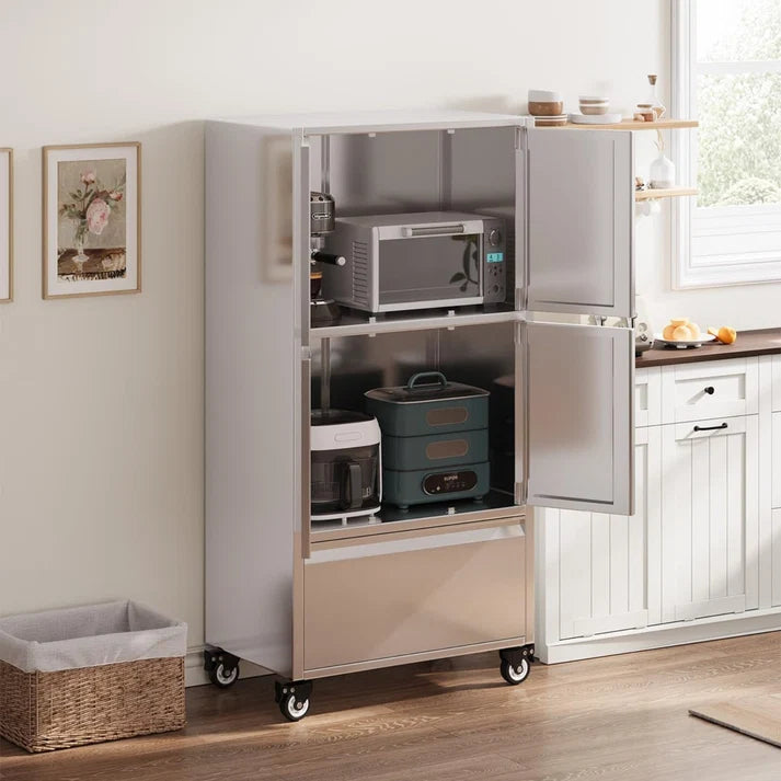 YODOLLA 58.3" Stainless Steel Storage Cabinet with Drawer & Locking Casters