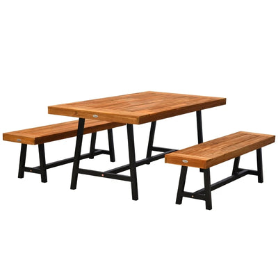 Outsunny 71'' Outdoor Picnic Table and Bench Set, Rustic Acacia Wood Beer Table Set for Patio, Backyard, Poolside, Natural Red Wood 