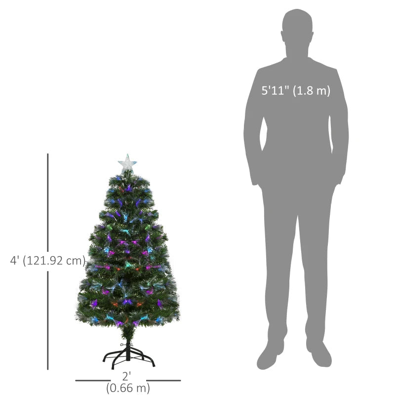 HOMCOM 4FT Pre-Lit Fiber Optic Christmas Tree with Star Topper, Artificial Spruce Holiday Decor 
