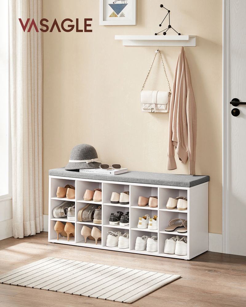 VASAGLE Shoe Bench with Cushion,15 Compartments 