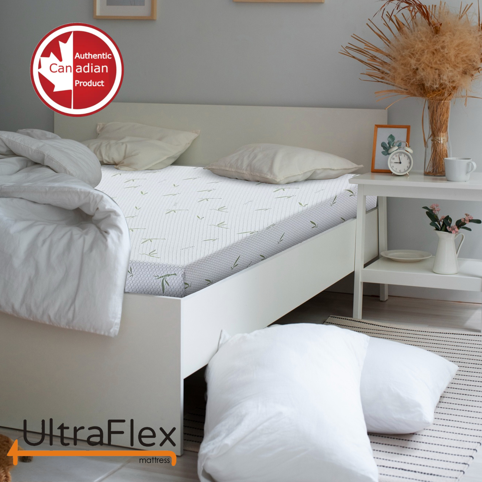 UltraFlex® SleepTight – Mattress and BoxSpring Set Canadian Made- Gel Memory Foam Mattress | CertiPUR-US® Certified, Cooling, Pressure Relief, Medium Firm, Fiberglass-Free, Bamboo Cover | Ideal for Bunk Beds, RVs & All Frames | Spinal Support
