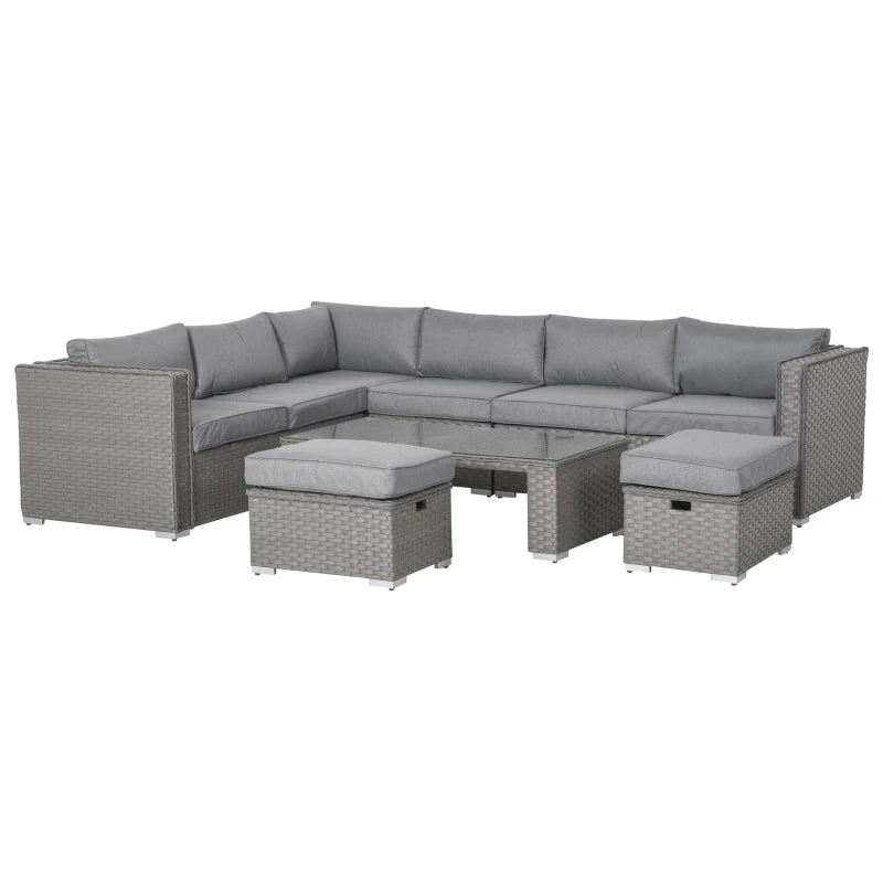 Outsunny 6 PCs Rattan Corner Sofa Set Outdoor Conservatory Furniture Grey