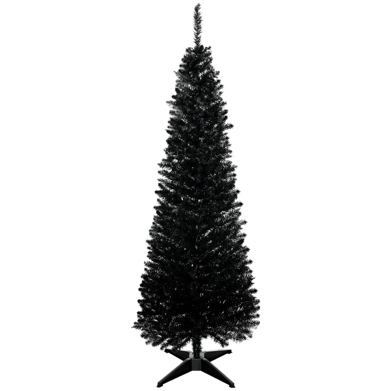 HOMCOM 5FT Artificial Christmas Tree, Pencil Christmas Tree with Realistic Branches, Stable Stand, Black 
