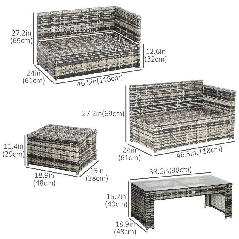 Outsunny 6pcs Garden Furniture Sofa Set, 8-Seater Outdoor Sofa Sectional with 3 Loveseat Wicker Sofa with Cushions