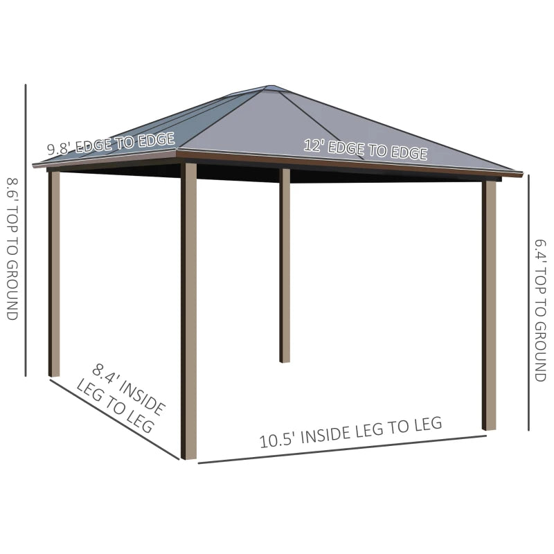 Outsunny 10' x 12' Hardtop Gazebo Steel Covered Gazebo Aluminum Frame Heavy Duty Outdoor Pavilion with Curtains and Netting, Brown