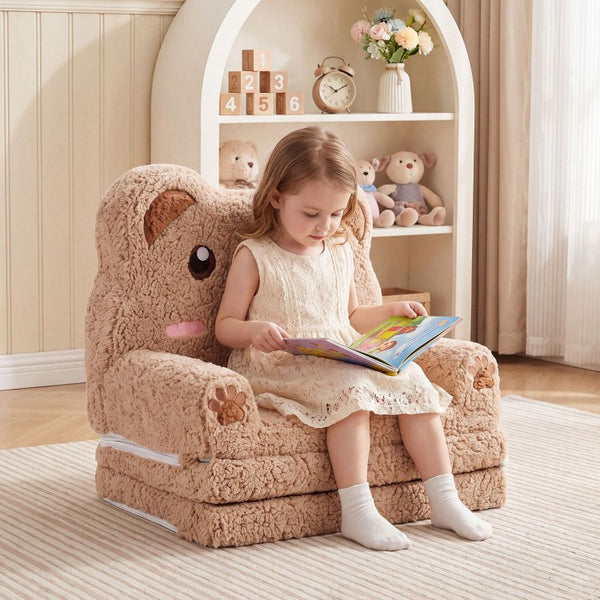 2-in-1 Foldable Kids Sofa Bed with Washable Slipcover – Toddler Couch & Lounger with Storage Pocket