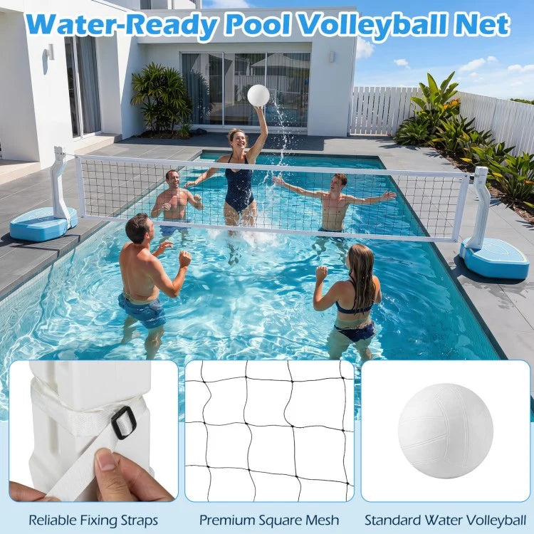 2-in-1 Pool Basketball Hoop & Pool Volleyball Net Set, Portable Water Games Combo with Balls & Air Pump