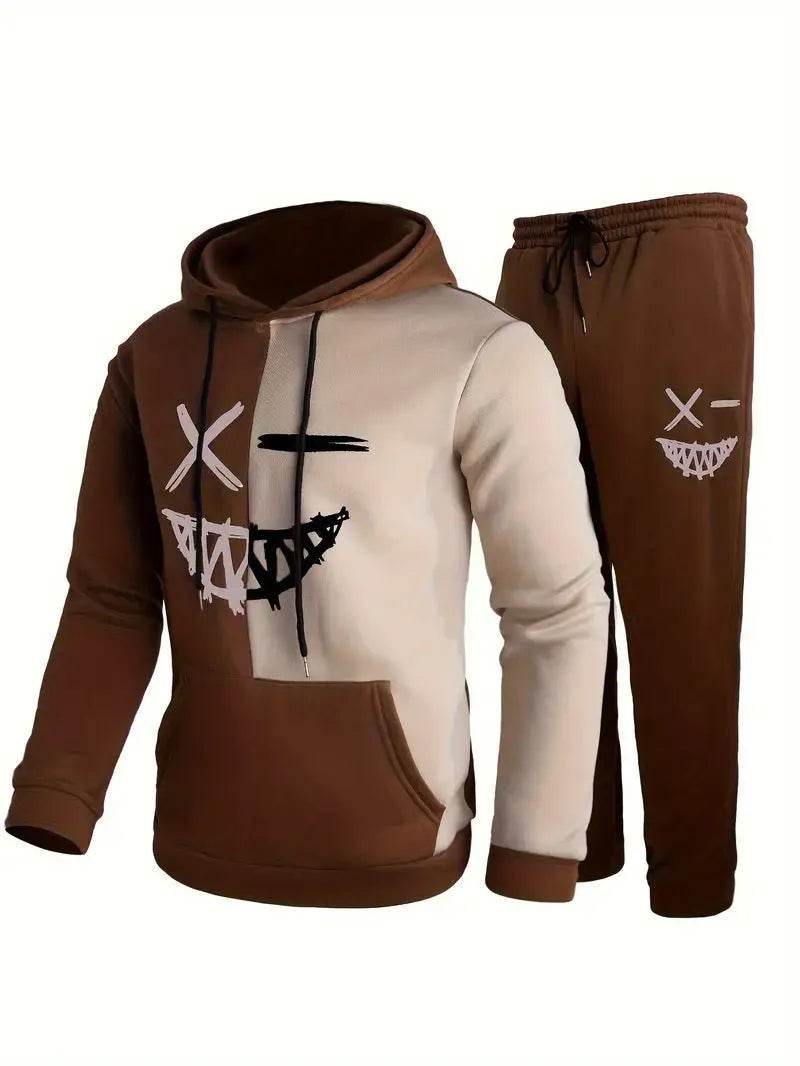 Casual Classic Plaid  Long Sleeve Sweatshirt Hoodie set Suit men 