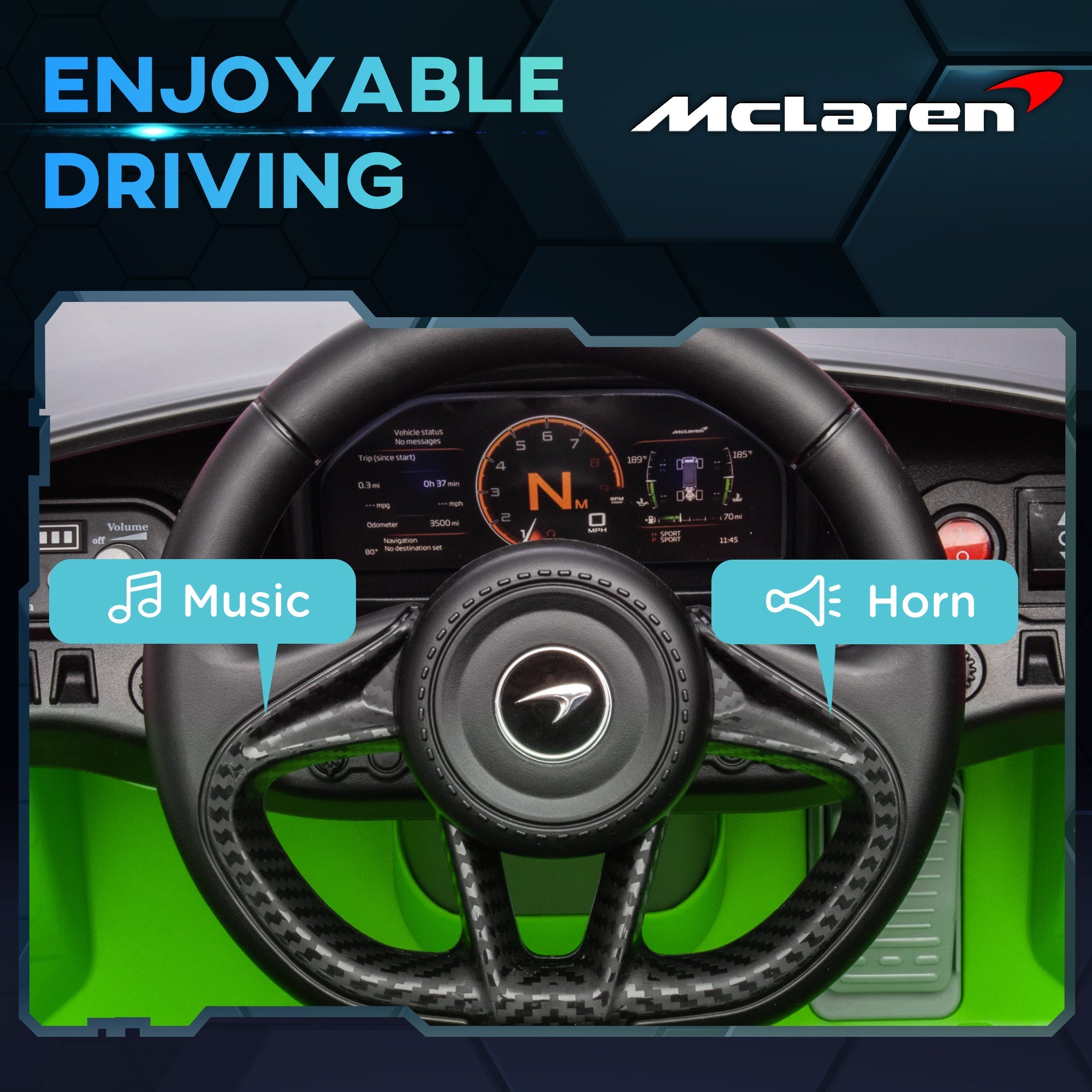 Qaba McLaren 765LT Licensed 12V Kids Electric Car w/ Scissor Doors, Training Wheels, Remote, Slow Start, Music Horn Green 