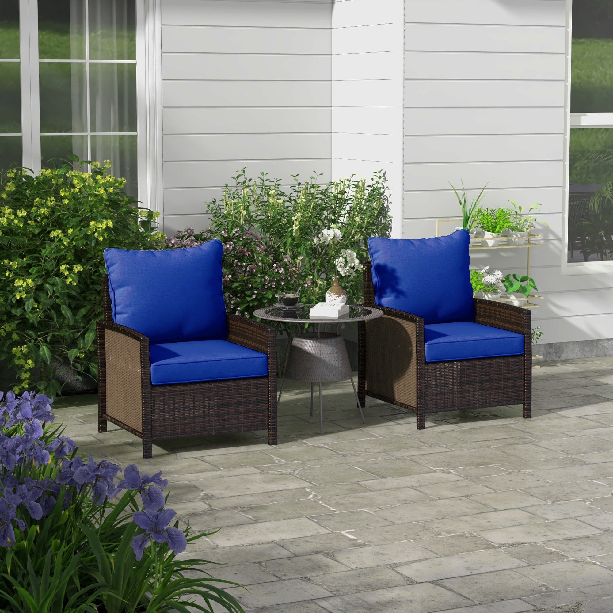 Outsunny Patio Chair Cushions Set 4-Piece Replacement Cushions with Back for Outdoor Indoor Navy Blue 