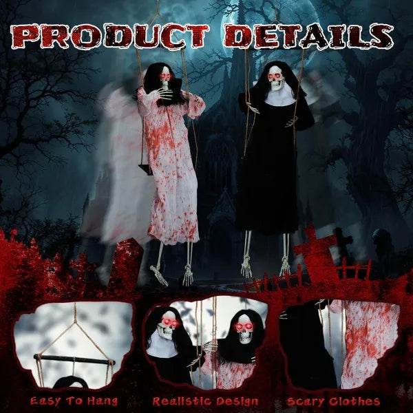 Outdoor Halloween Decorations 2 Packs Hanging Ghosts Decor With Lighted Up Eyes And Horror Scream, 3ft Scary Grim Reaper Swinging Ghost Flying For Yard Patio Lawn Garden 