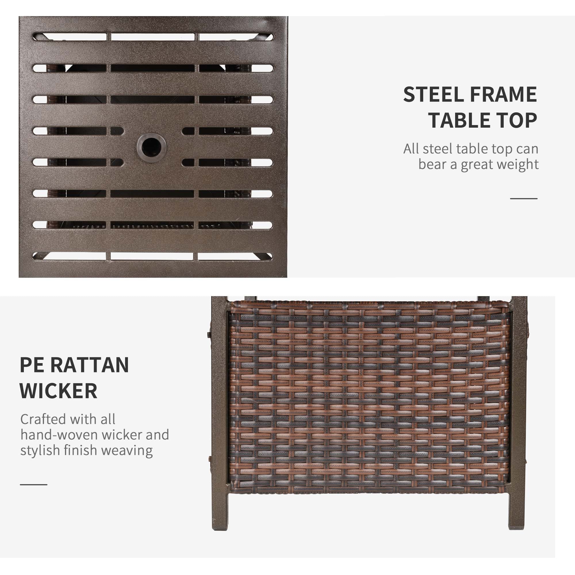 Outsunny Rattan Wicker Patio Coffee Table Outdoor Furniture with Umbrella Hole for Garden Backyard Brown 