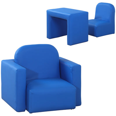 Qaba 2-in-1 Kids Convertible Table & Sofa Chair Set, Blue Multifunctional Toddler Armchair and Activity Couch 