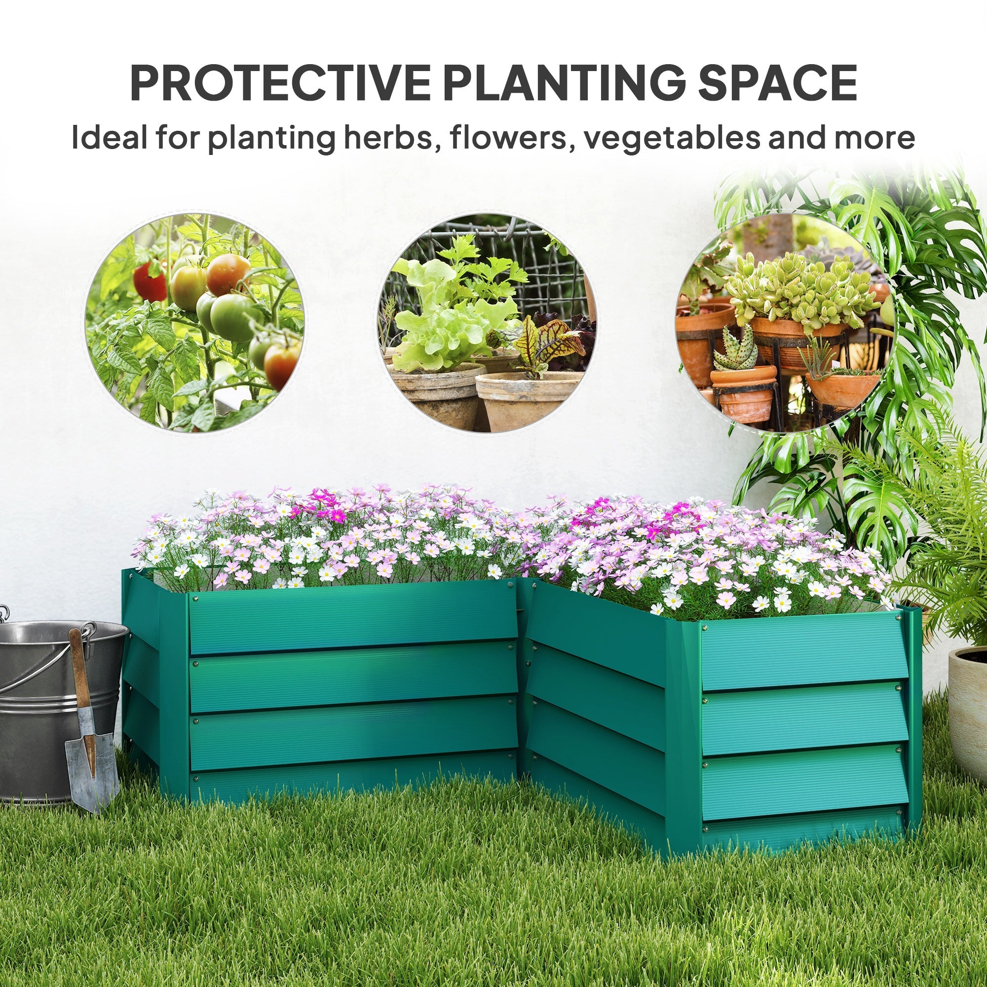 Outsunny 45" x 45" x 17" L-Shaped Galvanized Steel Raised Garden Bed for Vegetables, Flowers, Herbs, Green 