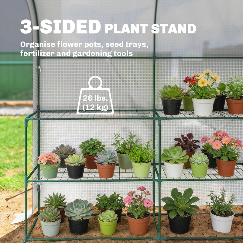 Walk-in Mini Greenhouse with Shelves, Portable Outdoor Greenhouse with Roll-up Door, 123 x 187 x 189 cm, White