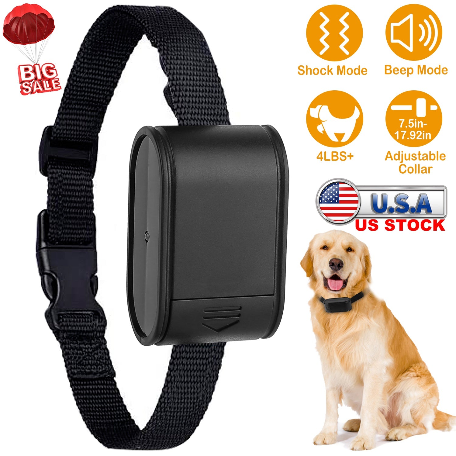 Electric Dog Collar Receiver Anti-Bark Dog Deterrent Training Collar with Beep Shock Modes for Dog Fence System