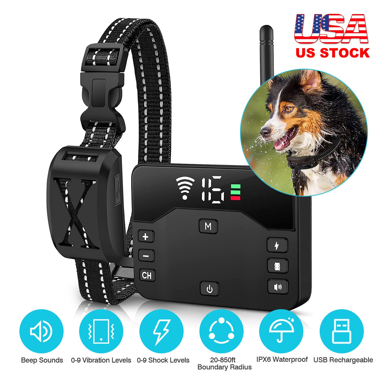 2 In 1 Wireless Electric Dog Fence Waterproof Pet Shock Boundary Containment System Electric Training Collar for Small Medium Large Dogs