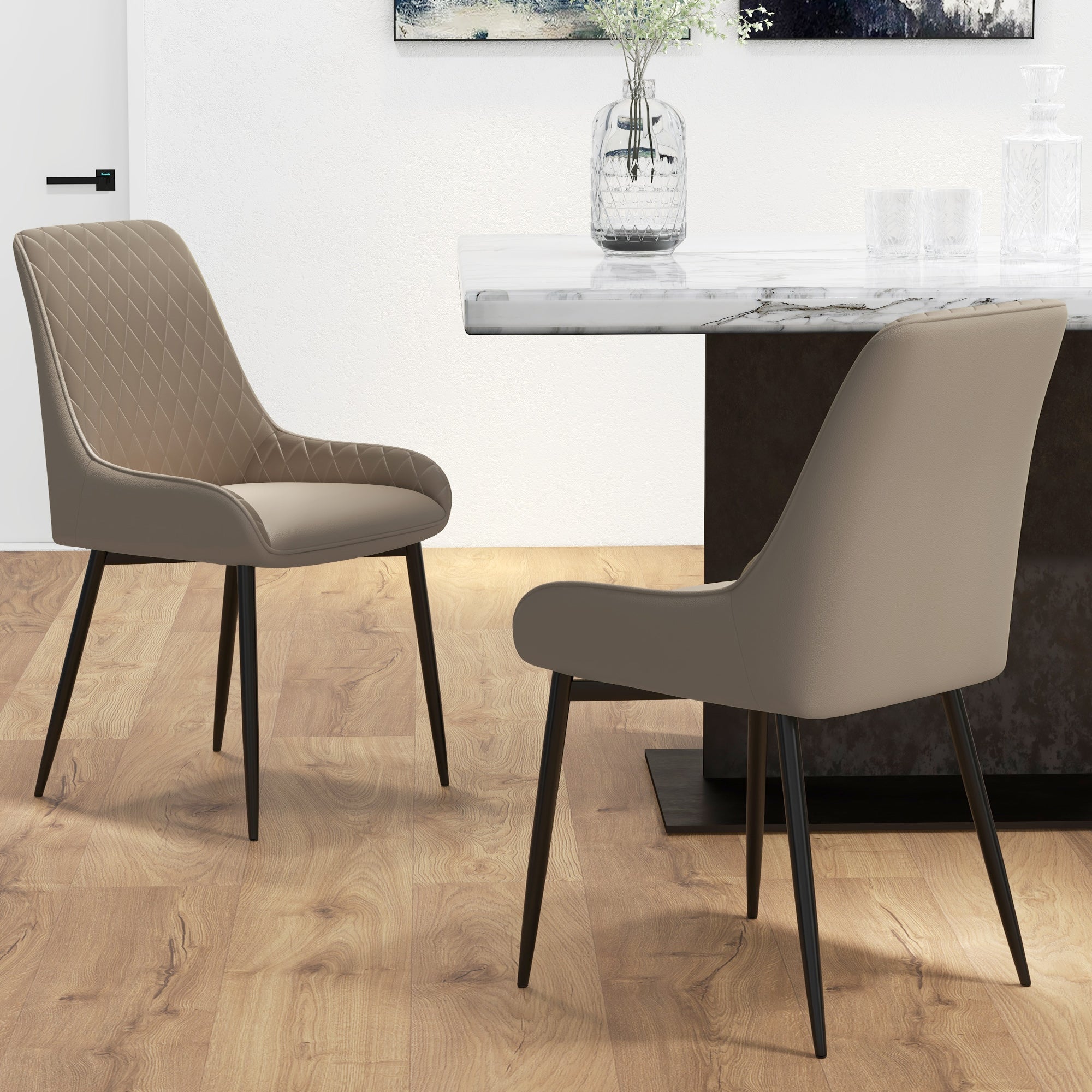 HOMCOM Modern PU Leather Dining Chairs Set of 2 Metal Legs for Dining Room Living Room Khaki 