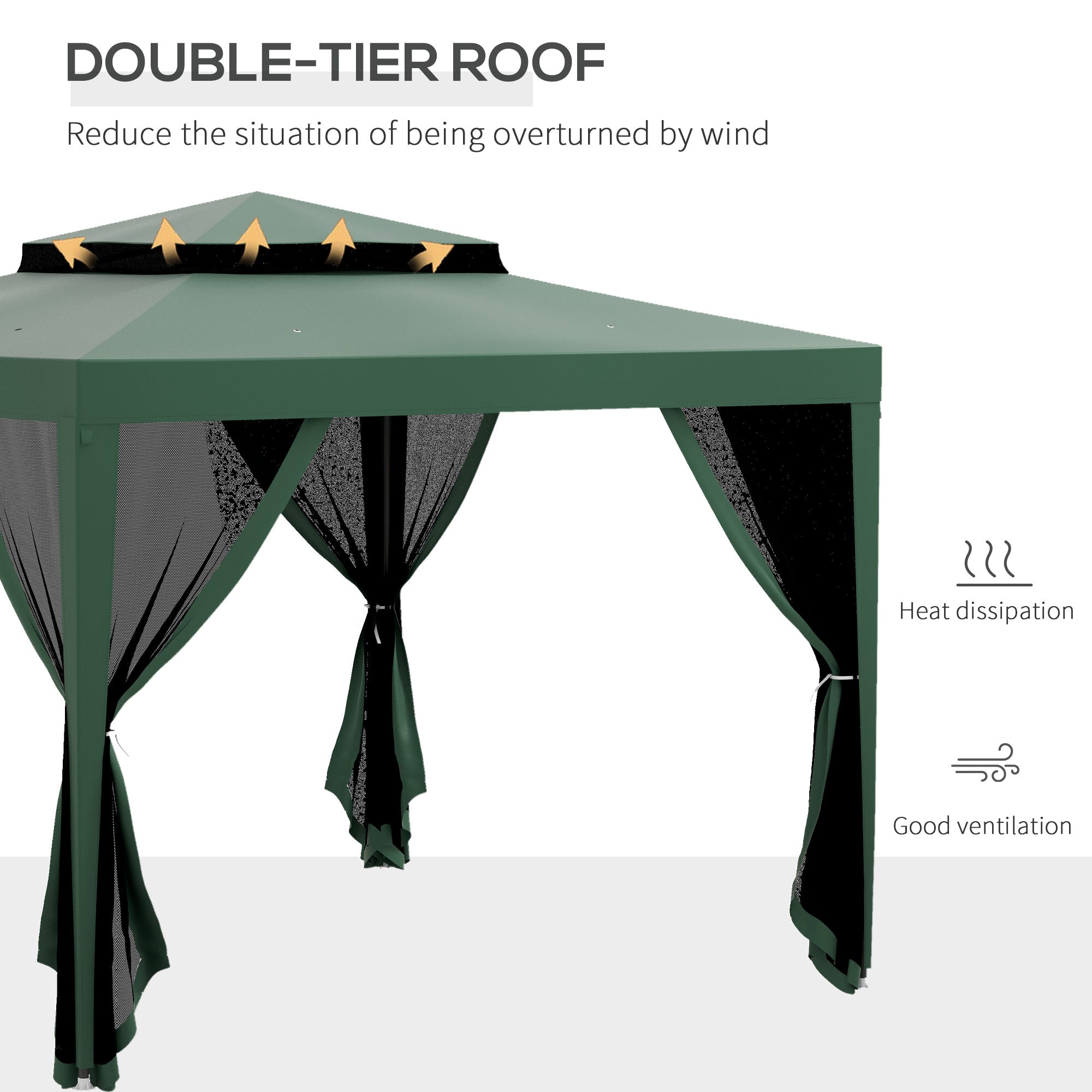 Outsunny 10' x 10' Outdoor Canopy Tent Party Tent with Mesh Netting and Double Tier Roof for Backyard, Garden, Patio, Green 