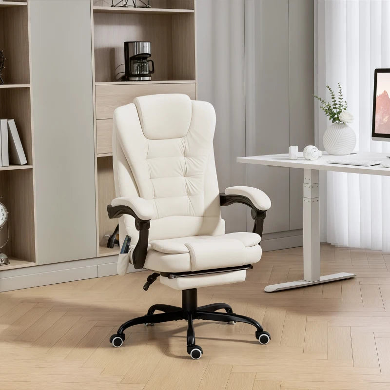 7-Point Vibrating Massage Chair, Reclining Office Chair with Footrest, Reclining Back, Adjustable Height, Beige