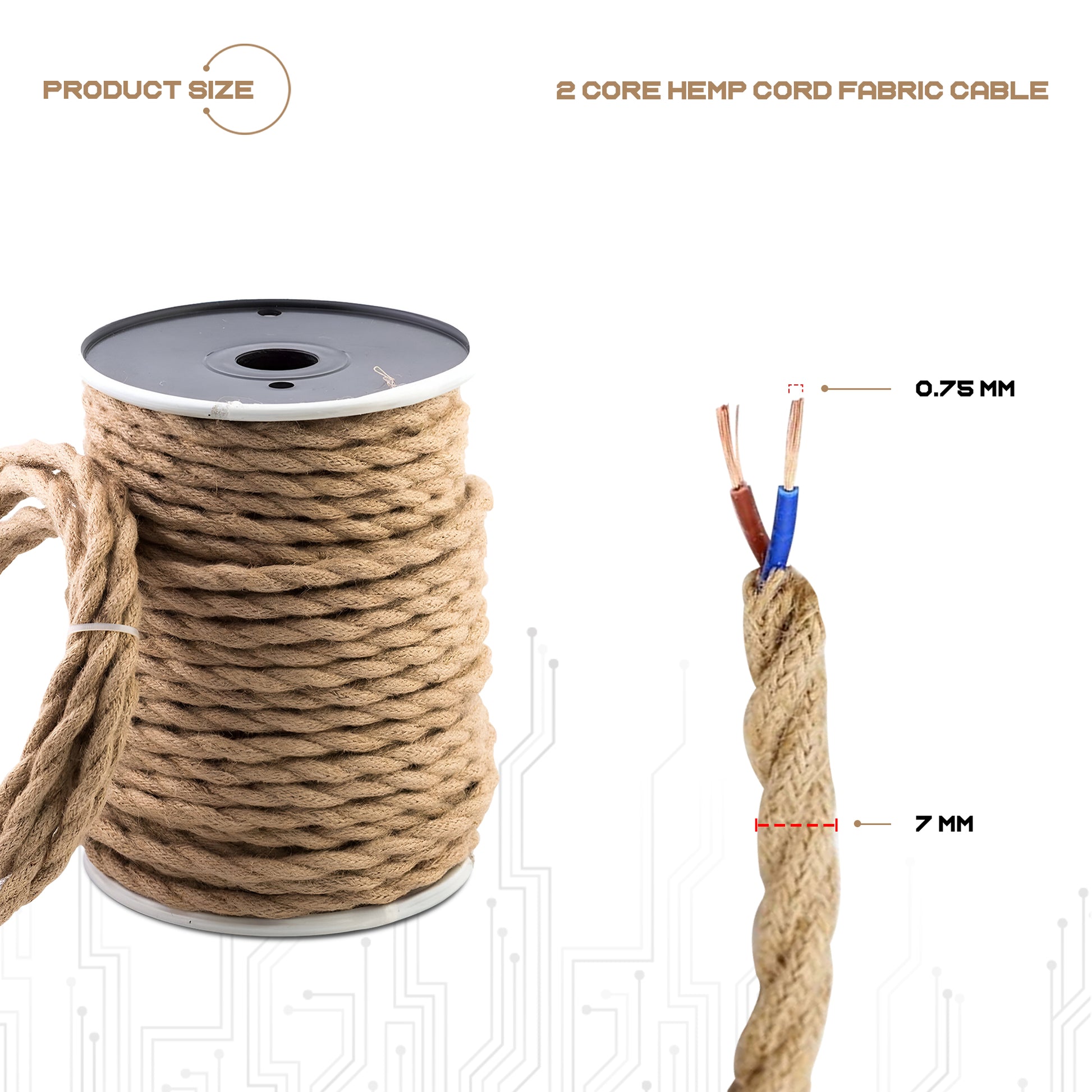 2 Core Twisted Hemp Rope Cloth Covered Electrical Wire~ 1474