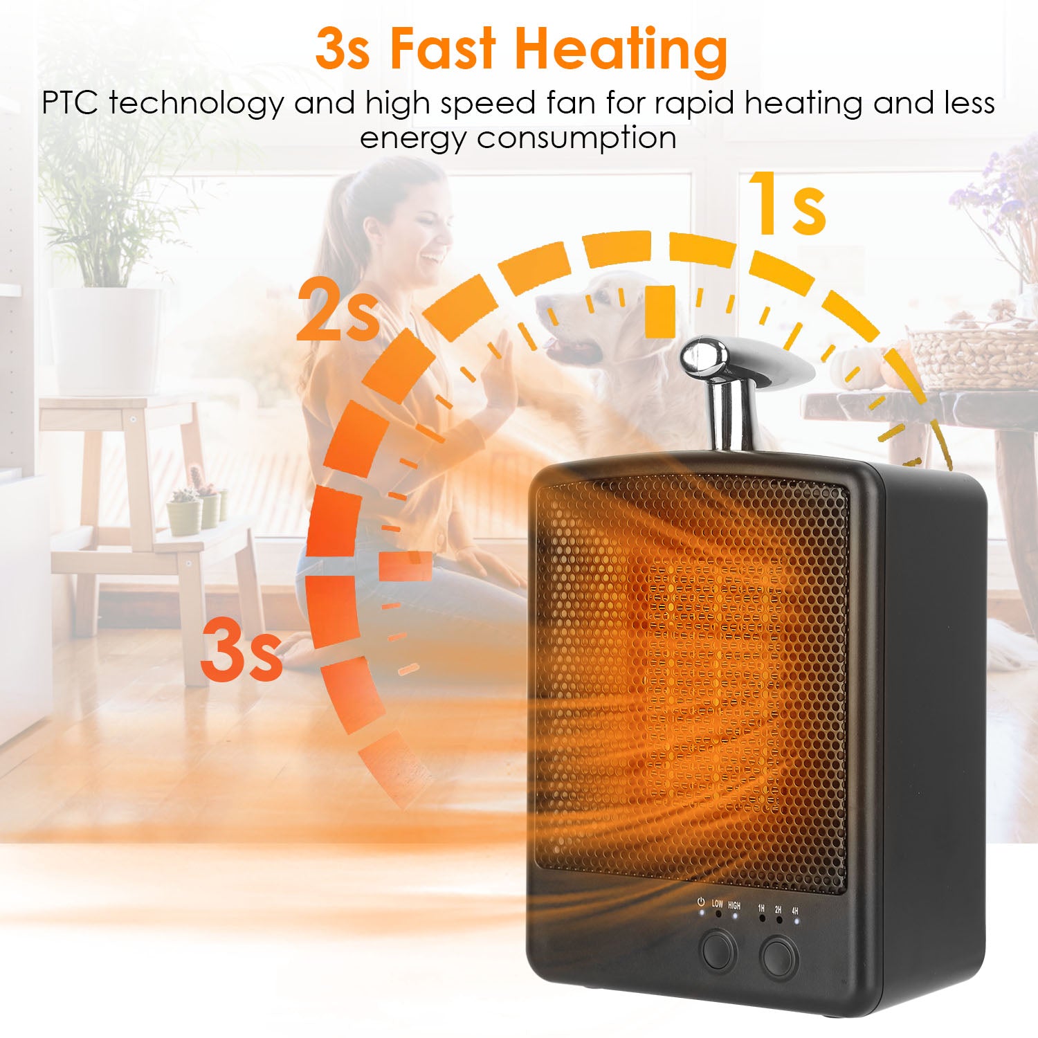 1000W Portable Electric Space Heater Personal Fan with Tip Over Overheat Protection Adjustable Temperature Timer Ceramic Heater for Bedroom Office Des 