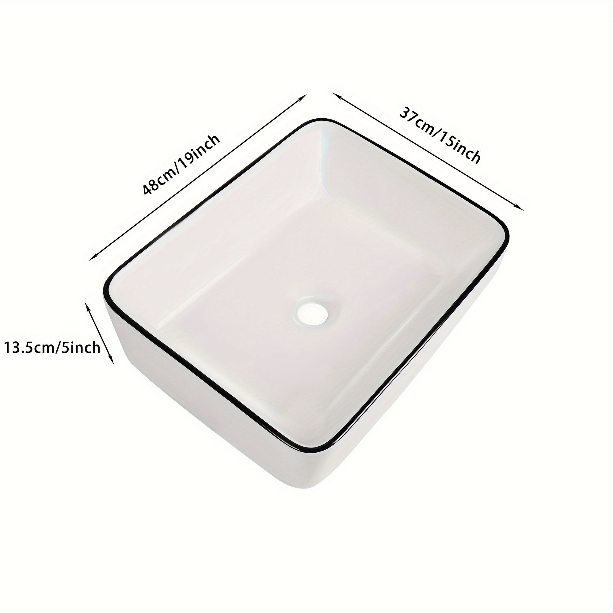 Modern Art Rectangular Ceramic Bathroom Sink, 19"x15" Vanity Basin with White Body and Black Trim 