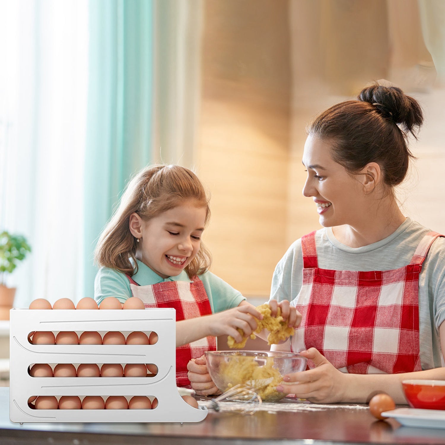 3Pcs 4 Tiers Egg Holder Auto Rolling Fridge Egg Organizer Space-Saving Tilt Refrigerator Egg Dispenser Fridge Roll Down Egg Storage Rack for About 30