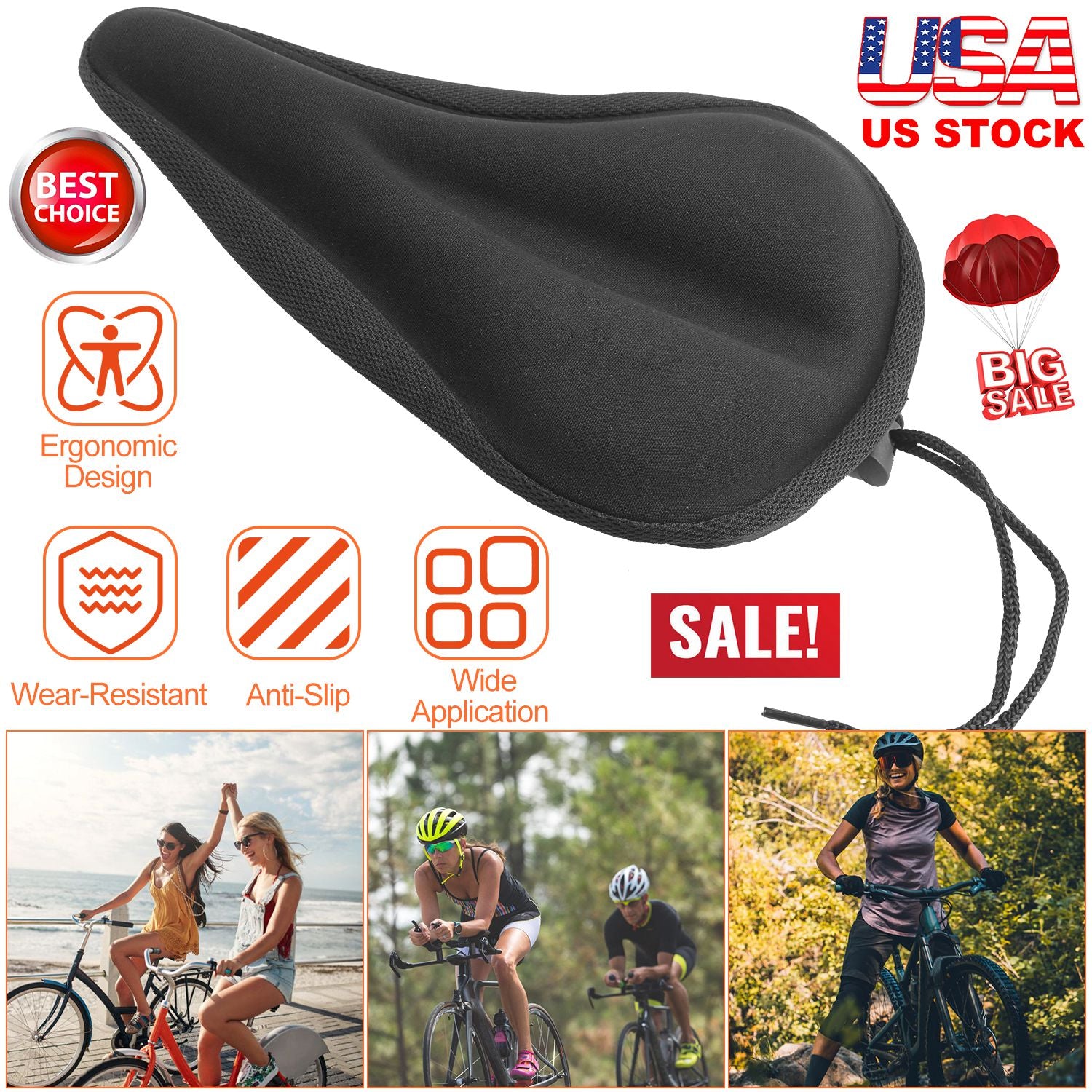 Bike Seat Cover Anti-Slip Comfortable Bicycle Padded Saddle Cover Wear Resistant Soft Gel Cushion For Narrow Bike Seats Mountain Bike Seat 