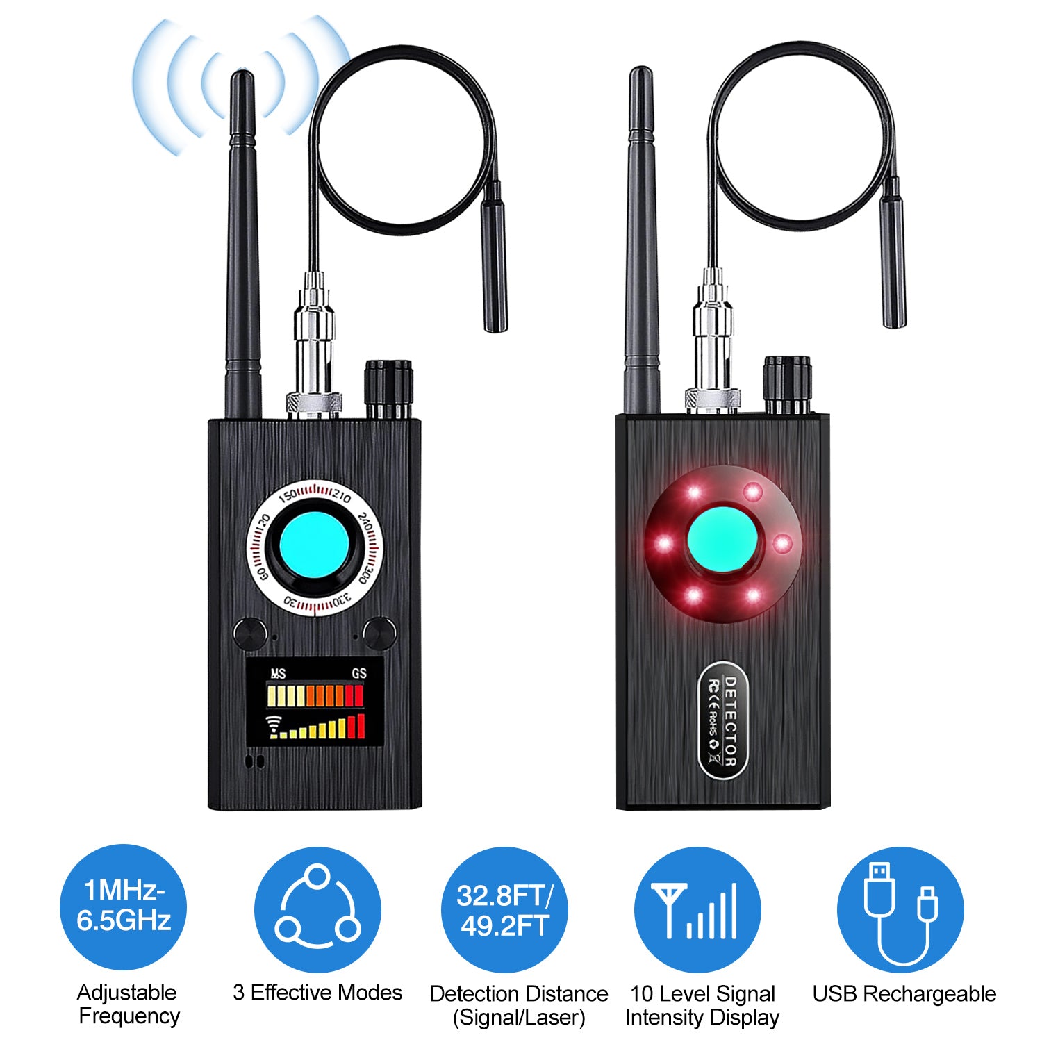 Hidden Camera Detector Anti Spy Detector RF Signal Scanner with 3 Effective Modes 1MHz-6.5GHz Frequency for GPS Trackers Eavesdropping Devices