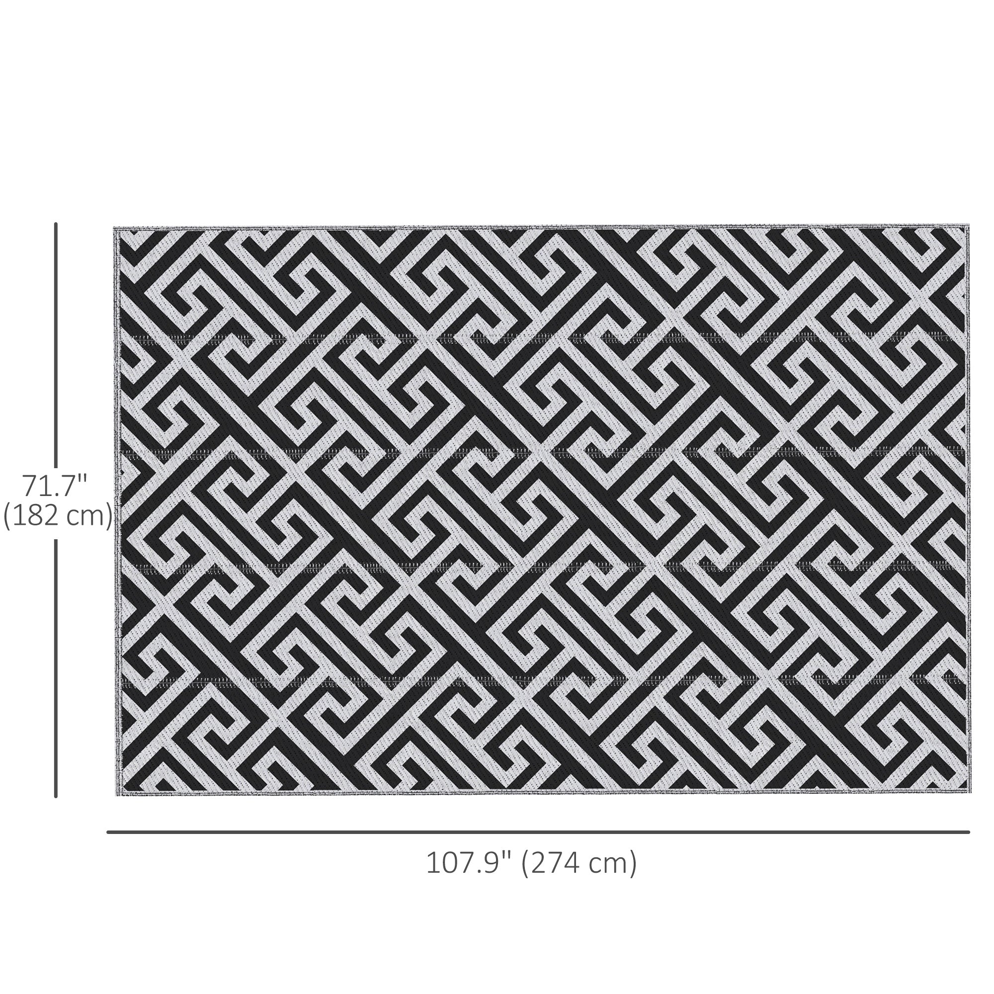 Outsunny 6' x 9' Reversible RV Outdoor Rug Black White Plastic Straw Mat for Beach Deck Backyard Camping 
