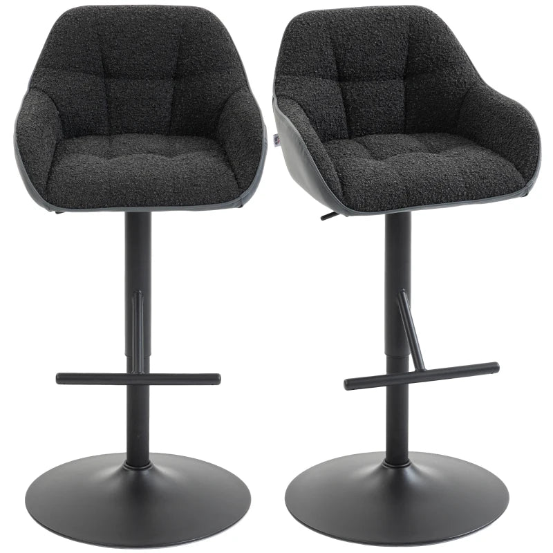 Bar Stools Set of 2, Swivel Counter Height Barstools with Back, Footrest, Armrests, Adjustable Height, Black