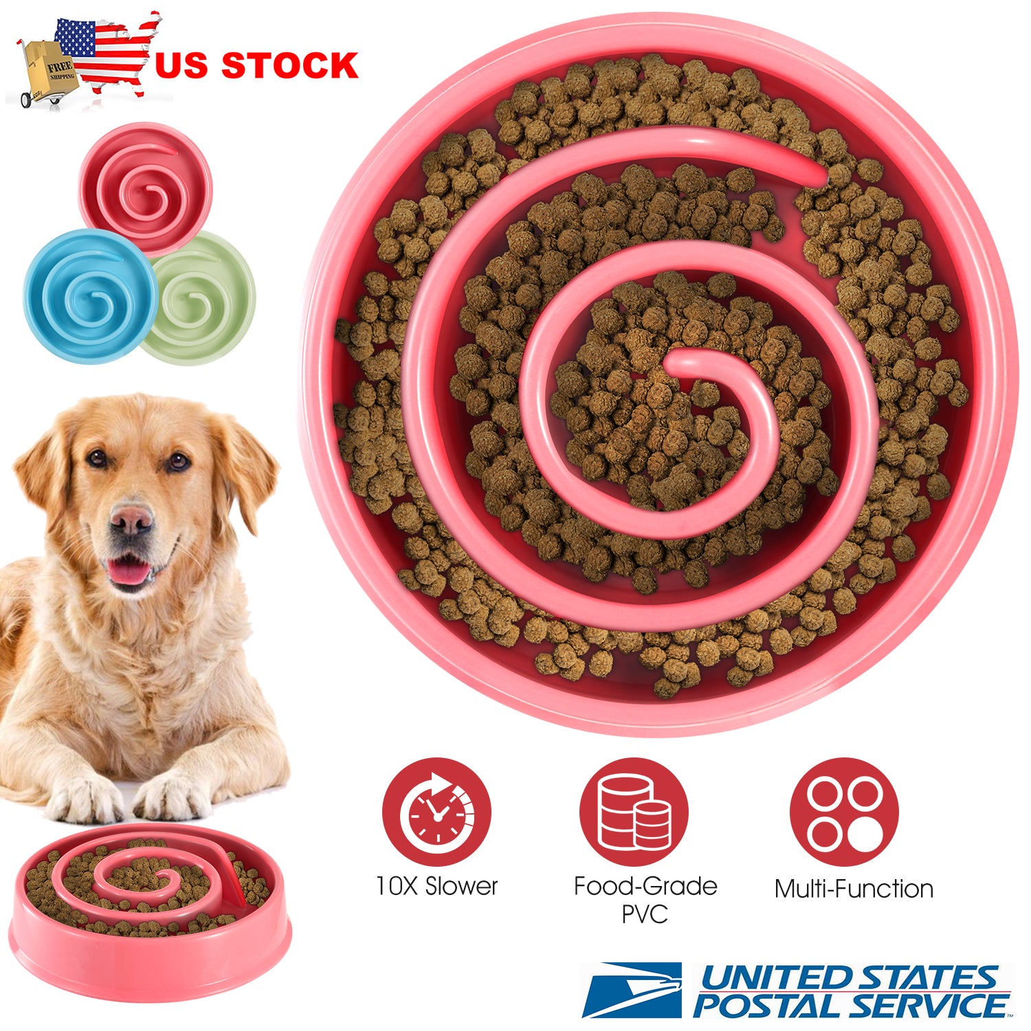 Slow Feeder Healthy Dog Bowl Happy Hunting Fun Puzzle Maze Bowl for Water Food 7.68in in Diameter 10.5oz in Capacity for Small Medium Dogs