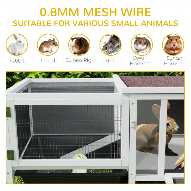Rabbit Hutch, Wooden Guinea Pig Cage with Run, Openable Top, Pull Out Tray and Ramp, Water-Resistant Roof, Grey