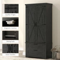 Farmhouse Kitchen Pantry Storage Cabinet, 64" Freestanding Kitchen Pantry Cabinet with Drawers, Distressed Black