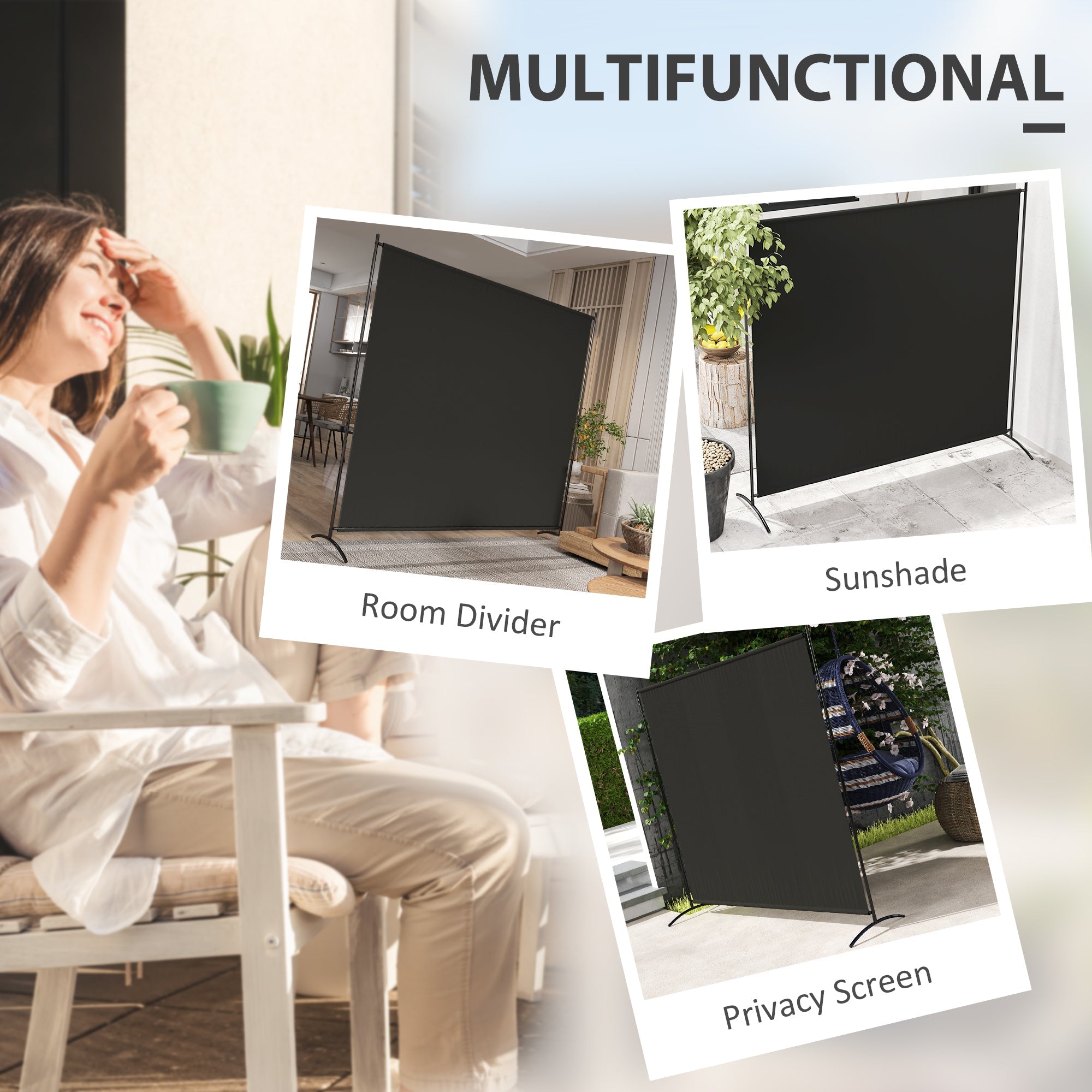 Outsunny Single Panel Room Divider, UV30+ Privacy Screen, Indoor Outdoor Privacy Panel with Stable Base, Black 