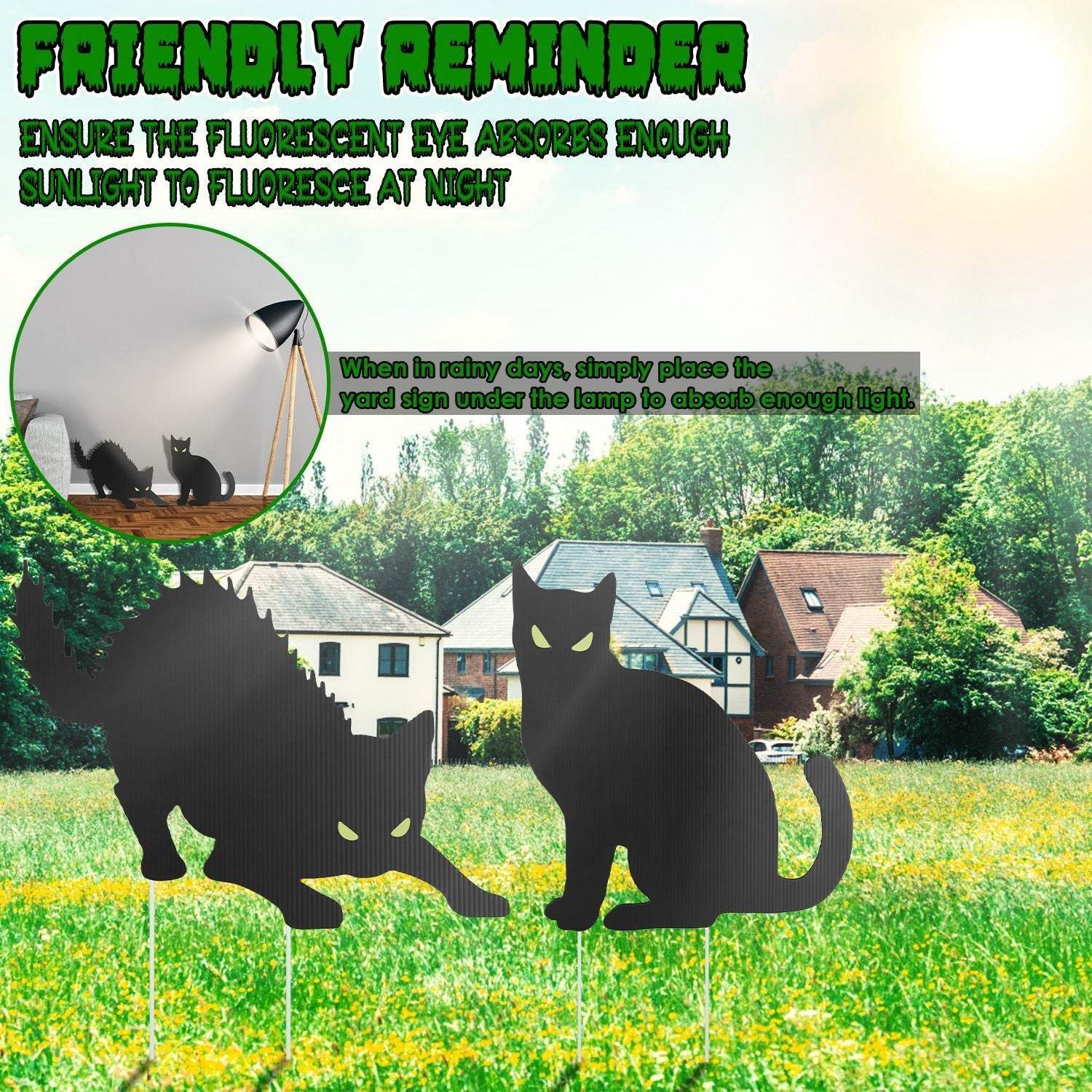 6Pcs Skull Or 6Pcs Tomb Or 5Pcs Black Cat Halloween Yard Sign Decorations  Glow In The Dark For Haunted House Garden Yard And Scary Theme Party 