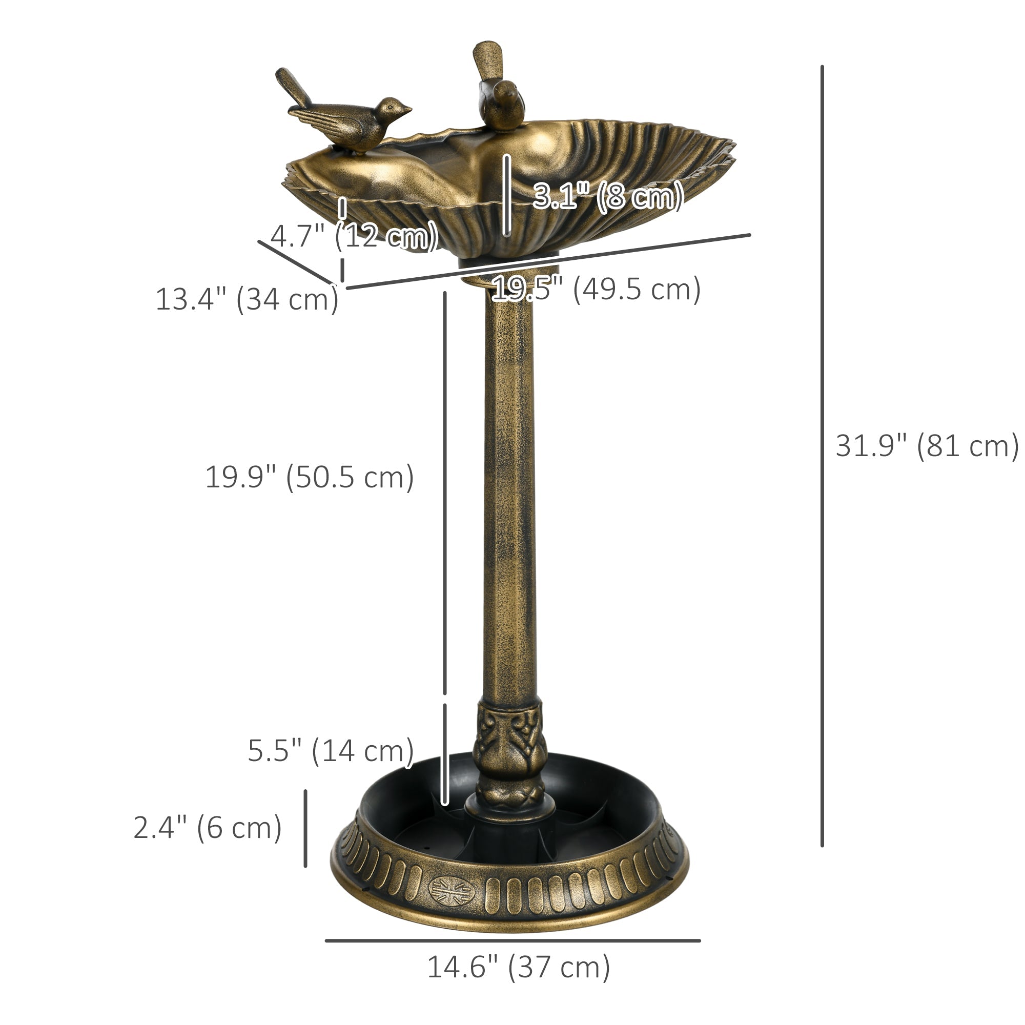 Outsunny 32" Bird Bath with Decorative Birds, Vintage Birdbath with Flower Planter Base, Bird Feeder Bowl for Garden, Bronze 