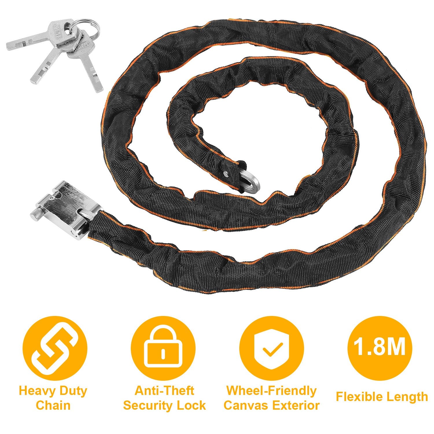 1.8M Bike Chain Lock w/ 3 Keys Heavy Duty Security Lock Bicycle Motorcycle Motor Bike Chain Lock