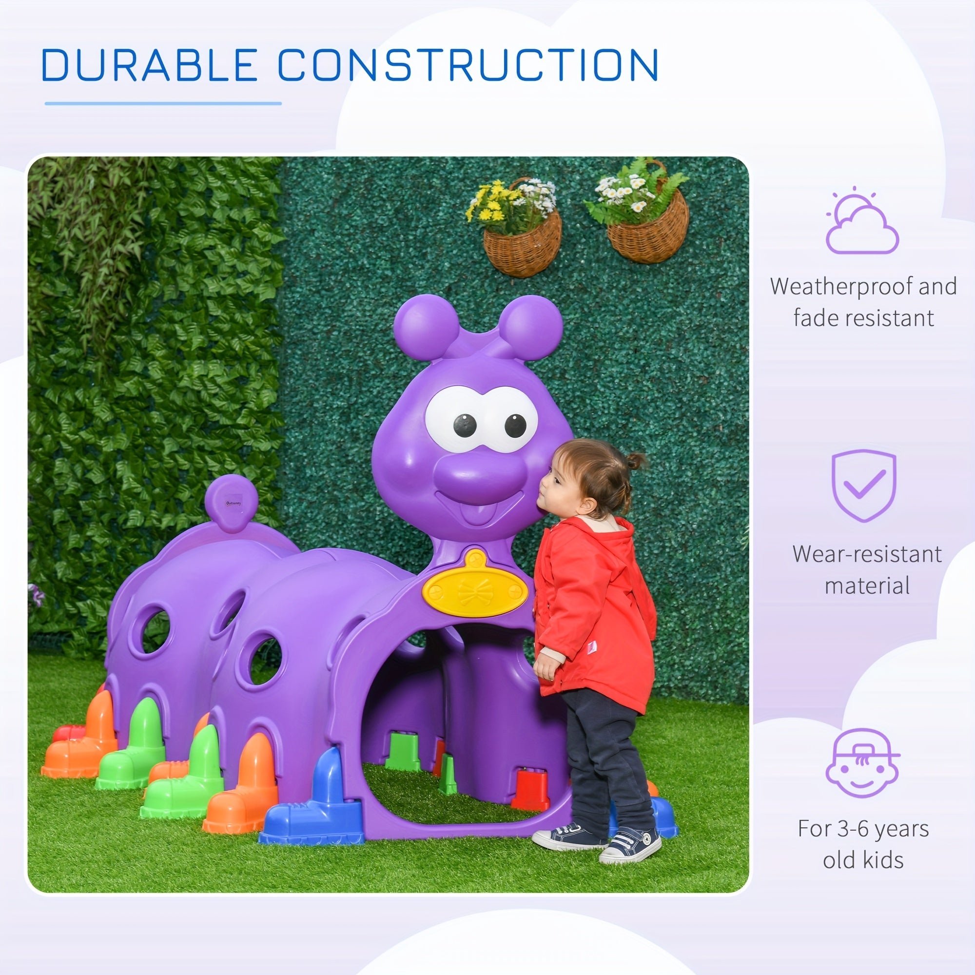 Qaba Caterpillar Tunnels For To Crawl Through Climbing Toy Indoor & Outdoor Play Structure, Purple 