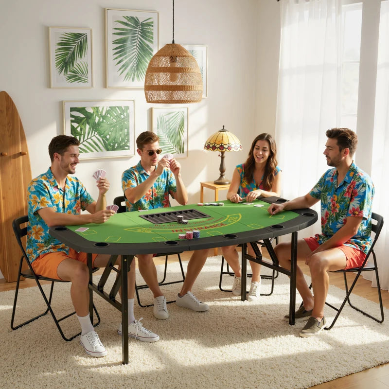 Soozier Poker Table Foldable, 72" 8 Player Casino Leisure Blackjack Texas Holdem Poker Table with 7 Cup Holders, Green