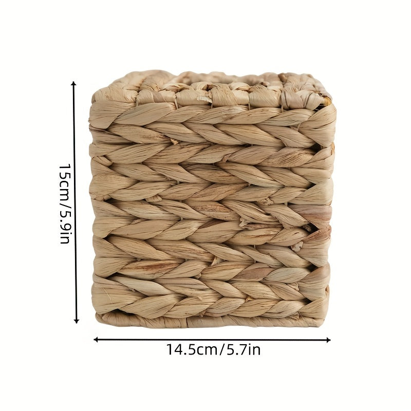 Straw Paper Towel Basket - Woven Water Hyacinth Grass Tissue Box for Tabletop & Restaurant Décor