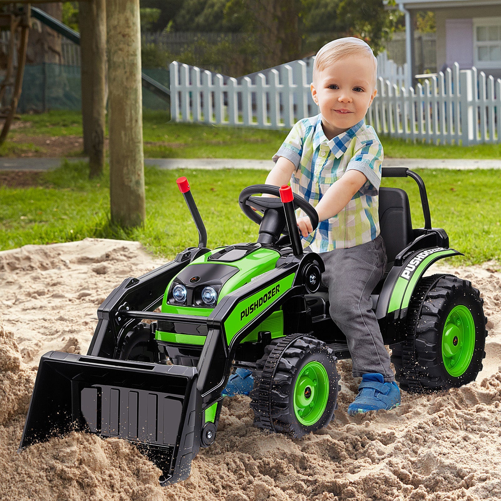 Aosom Kids Tractor 6V Battery Powered Digger Ride On Excavator Music Headlight Moving Forward Backward Green 