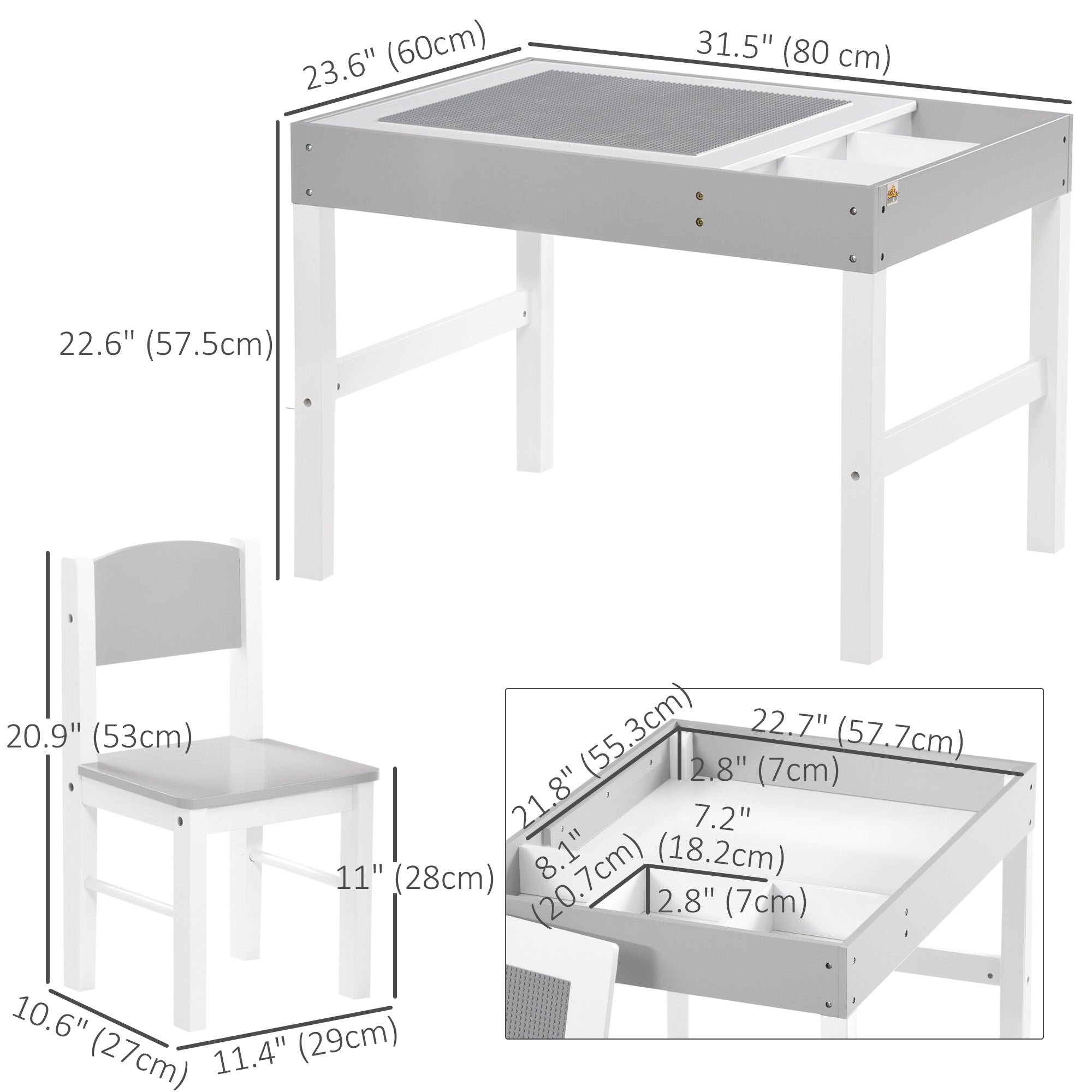 Qaba Kids Table Set with Building Block Desktop: 2-Piece Toddler Set, Multiple Storage Spaces 