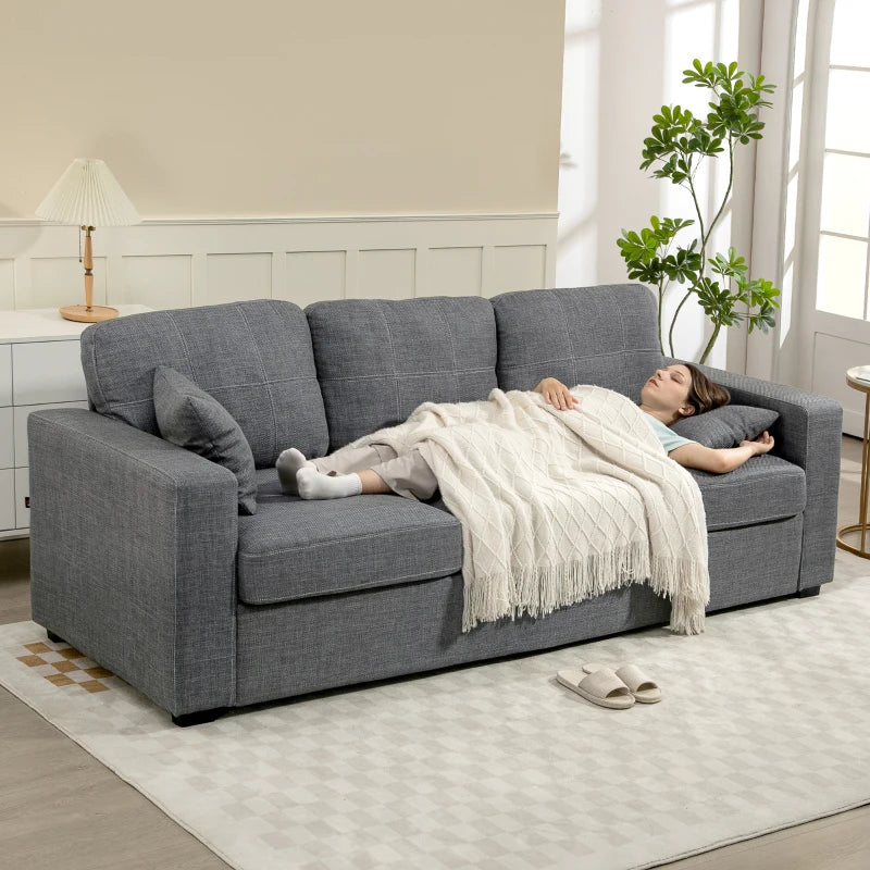 Modern Upholstered Couch, 3 Seater Sofa with Thick Spring Cushions and Deep Seat for Living Room, Dark Grey