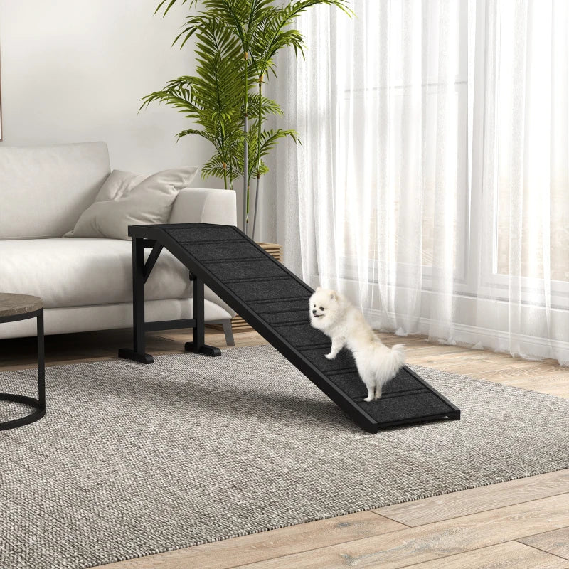 Pet Ramp Bed Steps for Dogs Cats Non-slip Carpet Top Platform Pine Wood 74"L x 16"W x 25"H Black
