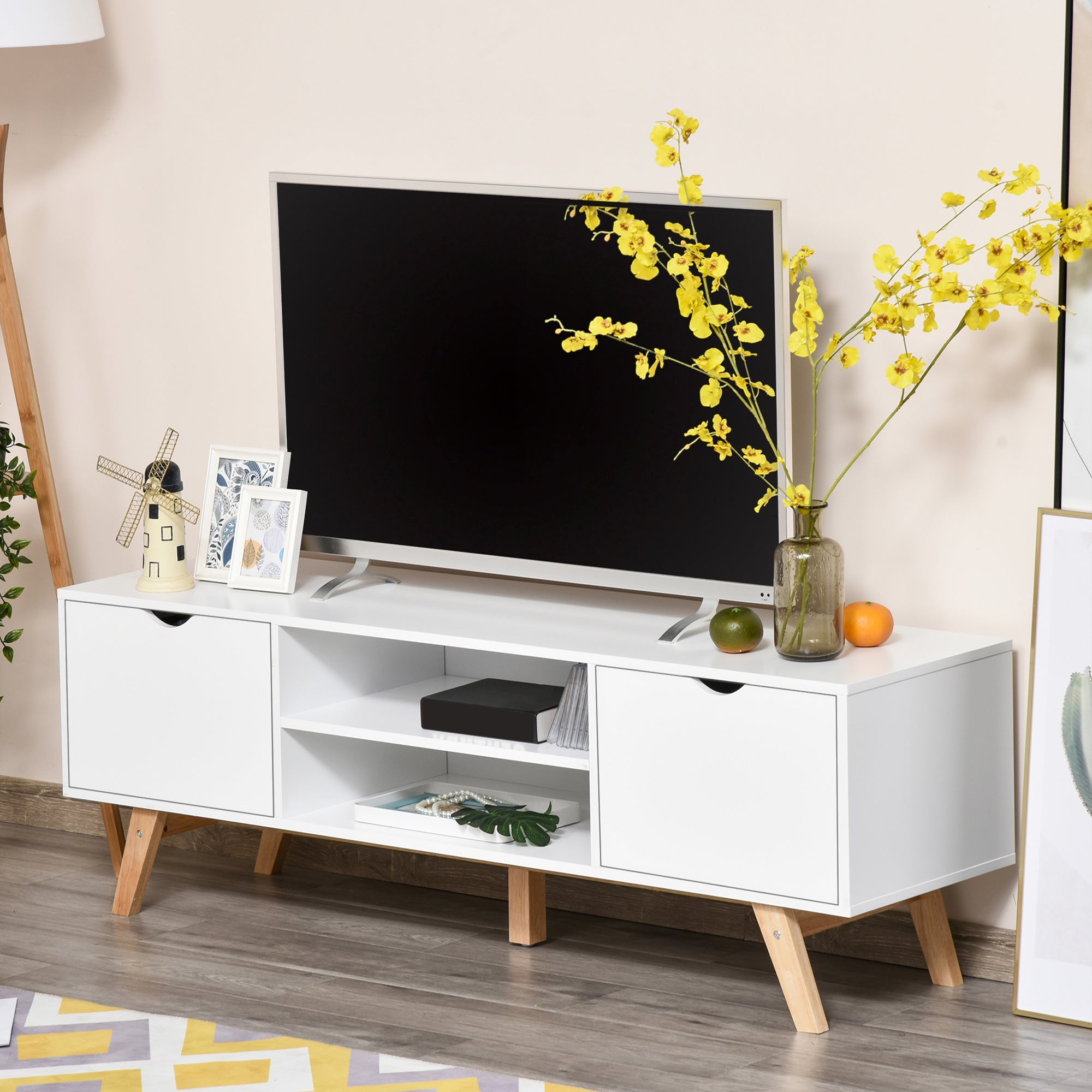 HOMCOM Modern Wooden TV Stand with 2 Storage Cabinet Stand for TV's up to 65" for Living Room Office, Storage Entertainment Center 