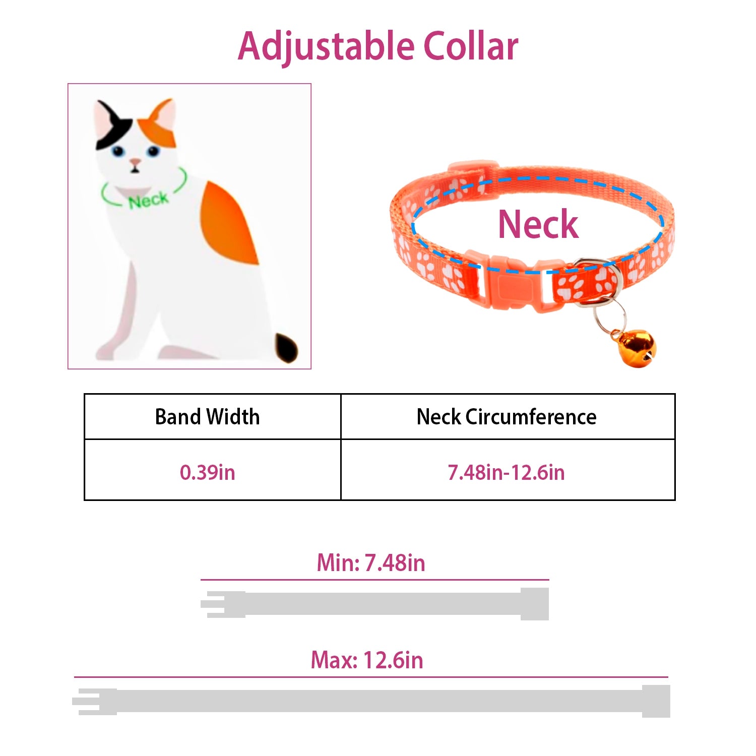 Cat Collar Adjustable Kitten Collar Pet Collar with Bell Name Tag Safety Buckle Collar